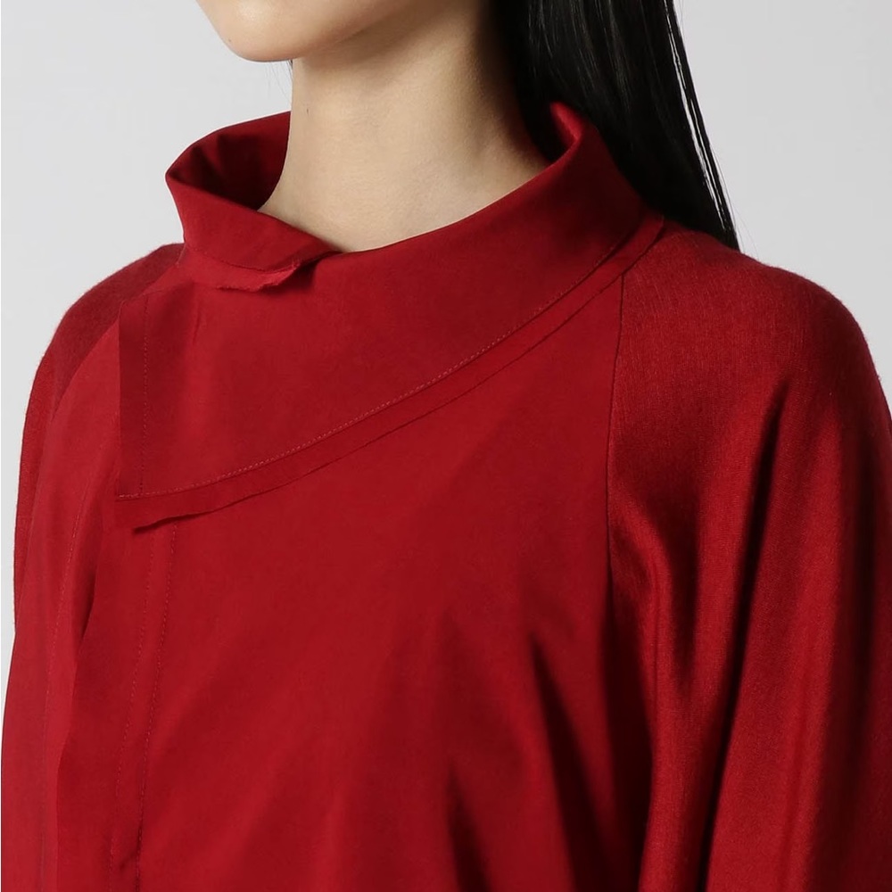 Y’S YOHJI YAMAMOTO Roll Collar Combi Blouse Shirt in Red - Picture 4 of 15